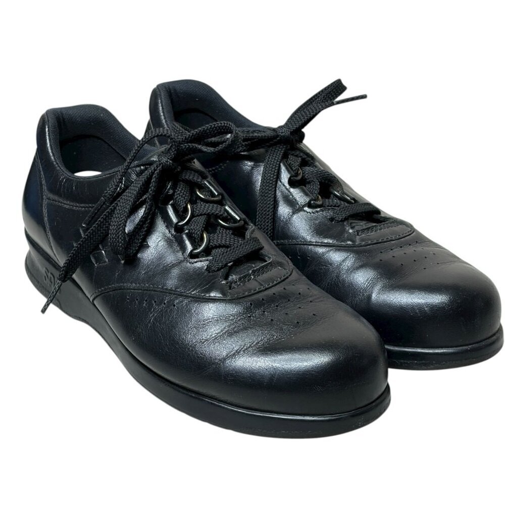 SAS Walk Easy Women's 7.5 M Black Leather Comfort Walking Shoes Orthopedic, Trip